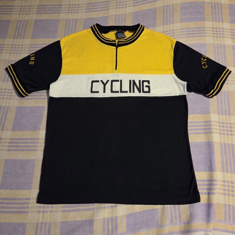 Vintage Cycling Jersey Network Knitwear Size Large Zip Up Color Block 70s Rare